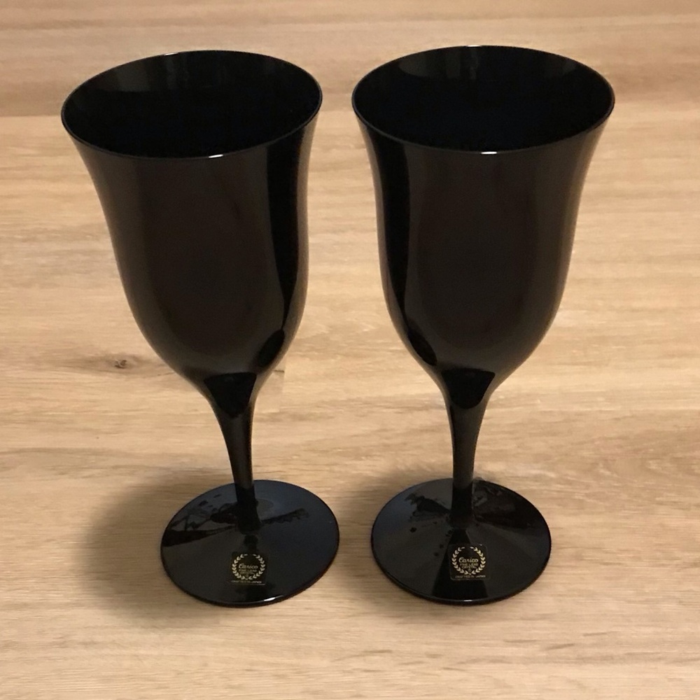 Vintage 80’s - Carico Tivoli Black Wine Glasses, Original Stickers, Discontinued